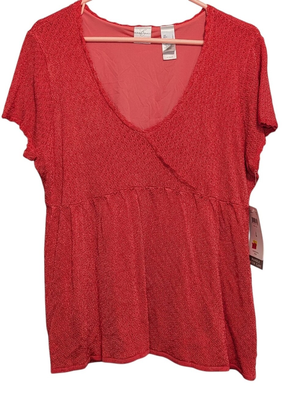 emma james womens size large coral blouse top festive y2k office siren